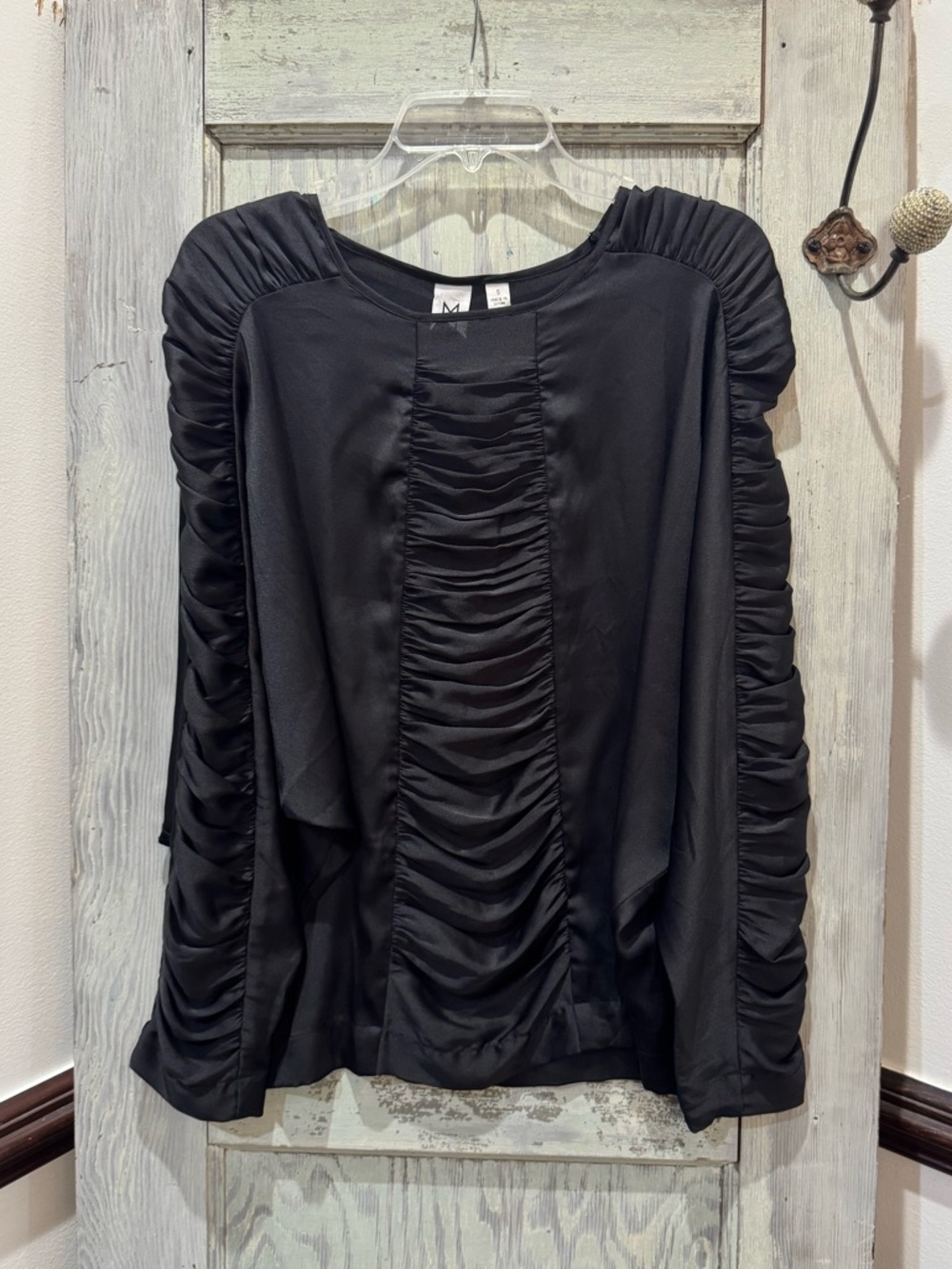 Marc Bouwer Textured Black Ruffled Blouse Dolman sleeve Batwing small